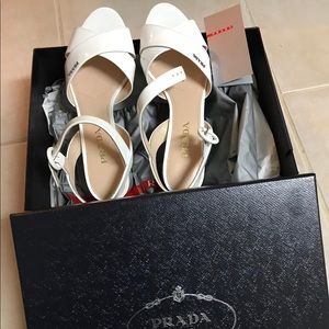 Prada White Patent Leather Platform Sandals